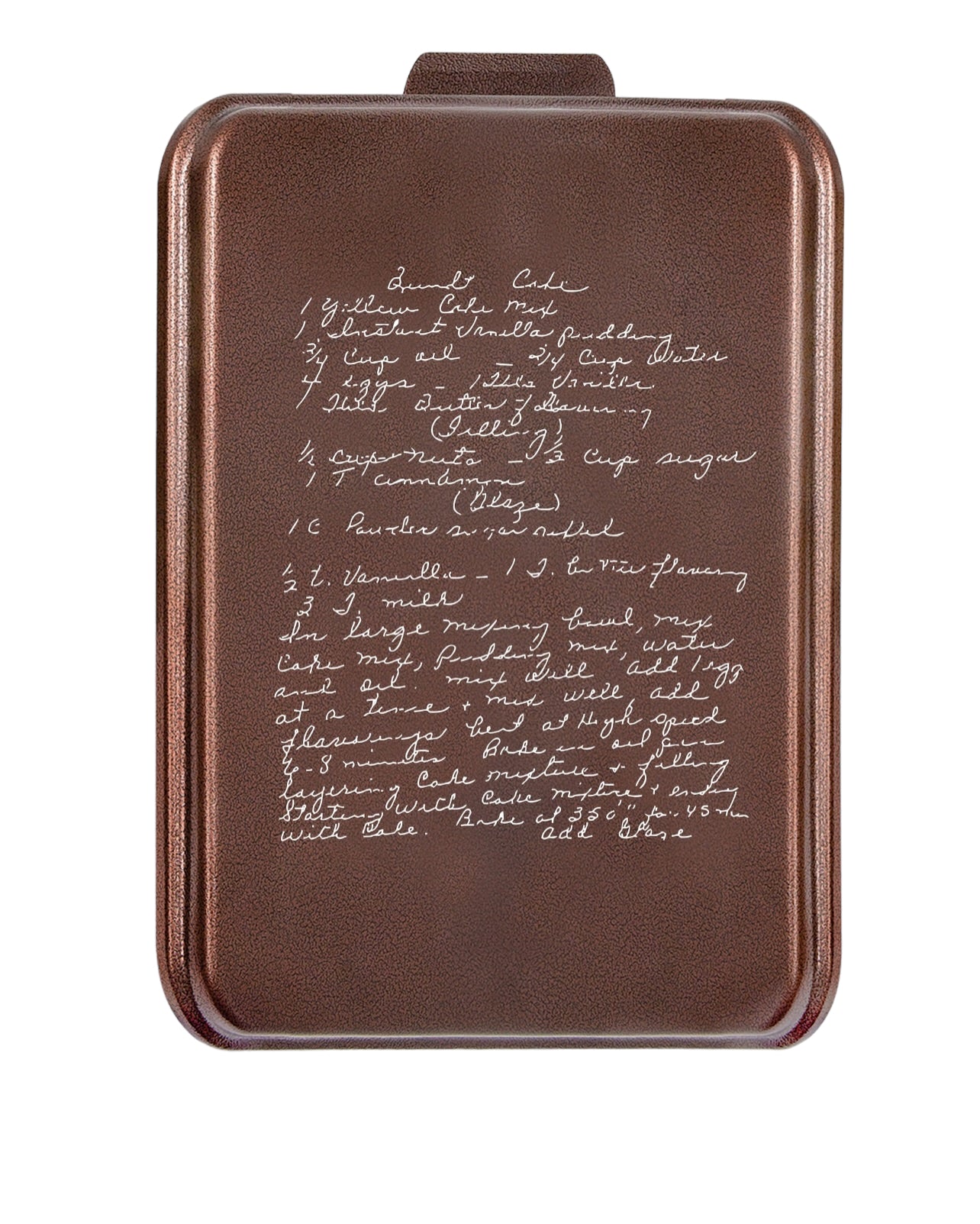 9” x 13” Custom Engraved Cake Pan Aluminum, hand written recipe
