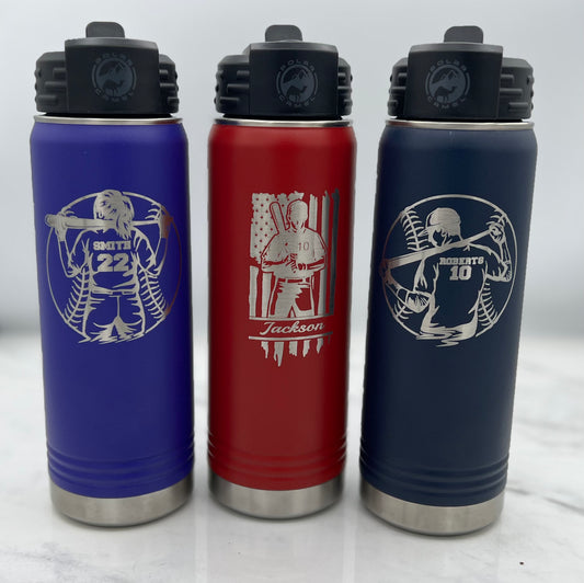 Baseball/Softball theme 20 oz, 32 oz Water Bottle Personalized